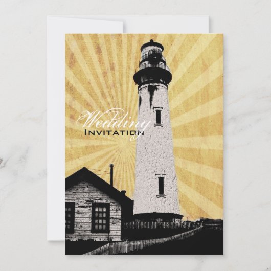 Yellow Coastal Nautical Lighthouse Wedding Kaart (Voorkant)