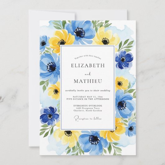 Yellow Cobalt Ebullient Spring Wedding Kaart (Voorkant)