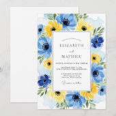 Yellow Cobalt Ebullient Spring Wedding Kaart (Voorkant / Achterkant)