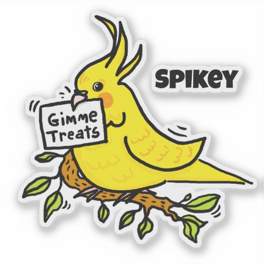 Yellow Cockatiel Parrot Gimme Treats Sticker (Voorkant)