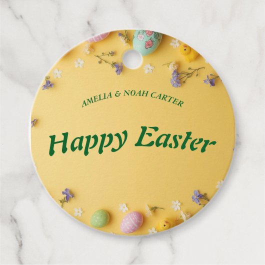 Yellow colorful  Easter BRUNCH & HUNT Bedankjes Labels (Voorkant)
