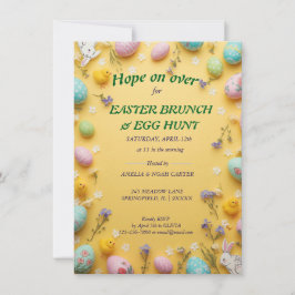 Yellow colorful  Easter BRUNCH & HUNT Kaart