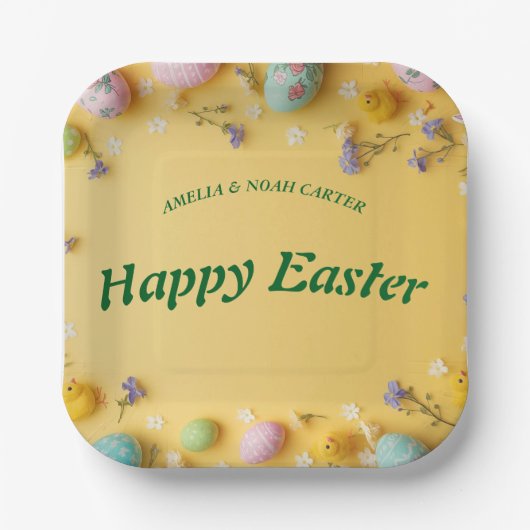 Yellow colorful  Easter BRUNCH & HUNT Papieren Bordje (Voorkant)