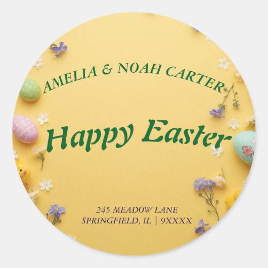 Yellow colorful  Easter BRUNCH & HUNT Ronde Sticker (Voorkant)
