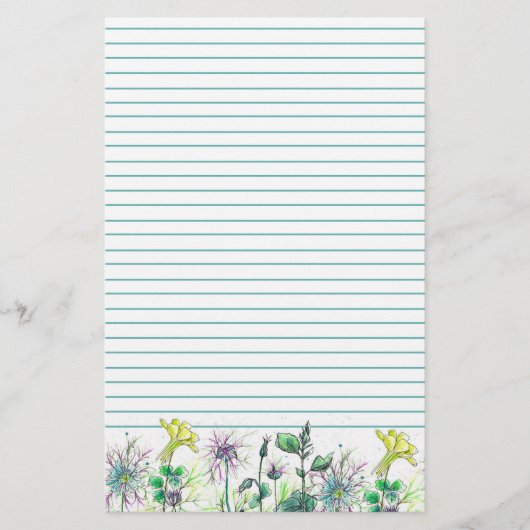 Yellow Columbine Waterverf Wildflowers Lined Briefpapier (Voorkant)