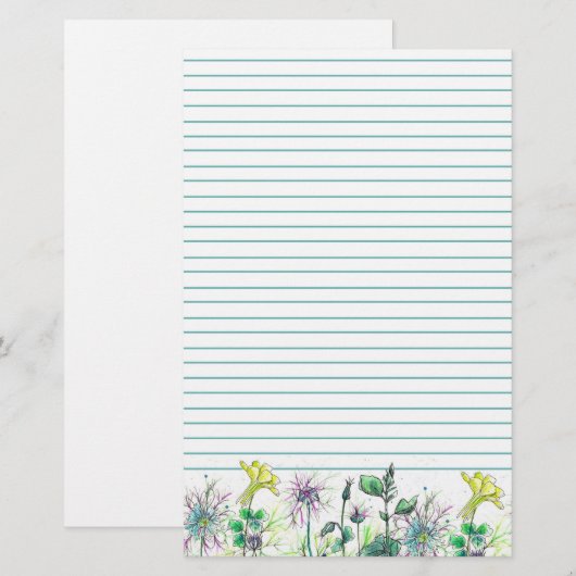 Yellow Columbine Waterverf Wildflowers Lined Briefpapier (Voorkant / Achterkant)