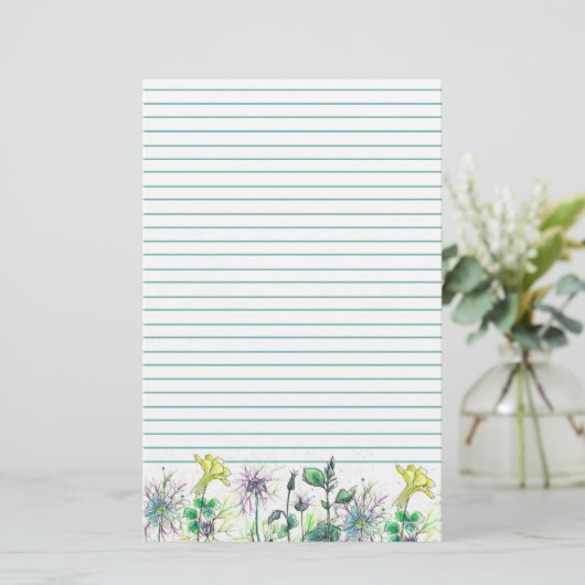 Yellow Columbine Waterverf Wildflowers Lined Briefpapier (Staand voorkant)