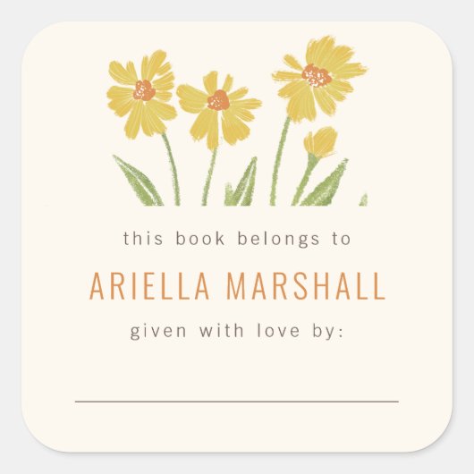 Yellow Cone Flower Custom Book Bord Vierkante Sticker (Voorkant)