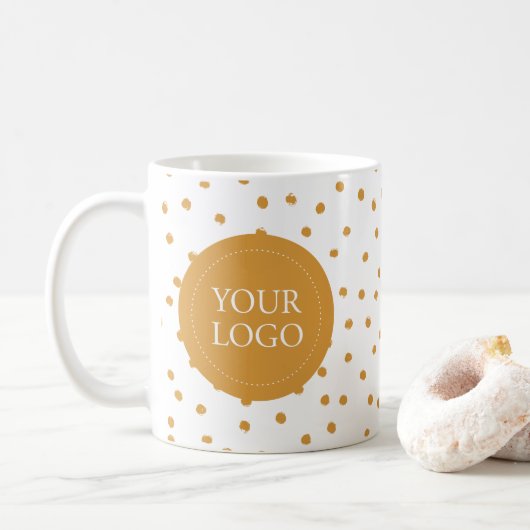 Yellow Confetti Minimal Business Logo Custom Koffiemok (Met donut)