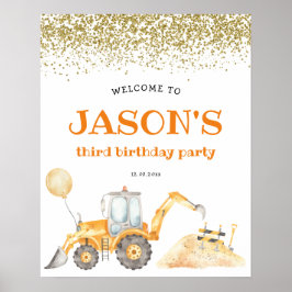 Yellow Construction Birthday Welcome Sign. Poster