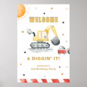 Yellow Construction Digger Brithday Party Welcome Poster (Voorkant)