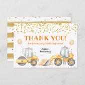 Yellow Construction Truck Birthday Hartelijk dank Bedankkaart (Voorkant / Achterkant)