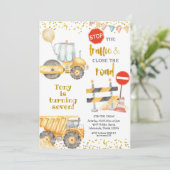 Yellow Construction Trucks Birthday Kaart (Staand voorkant)