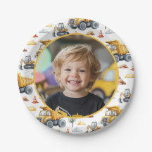 Yellow Construction Trucks Birthday Photo Kids 
