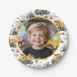 Yellow Construction Trucks Birthday Photo Kids  Papieren Bordje