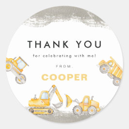 Yellow Construction Trucks Birthday Thank You Ronde Sticker