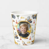 Yellow Construction Trucks Boy Birthday Photo Papieren Bekers (Voorkant)