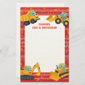 Yellow Construction Trucks Gepersonaliseerd Mitzva Briefpapier (Voorkant / Achterkant)