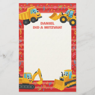 Yellow Construction Trucks Gepersonaliseerd Mitzva Briefpapier