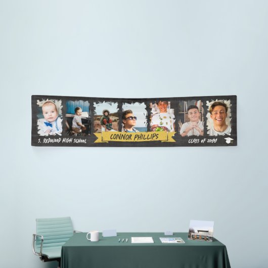 Yellow Cool Chalkboard Milestone Foto's Afstuderen Spandoek (Beurs)