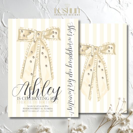 Yellow Coquette Bow Elegant Thirtieth Birthday Kaart