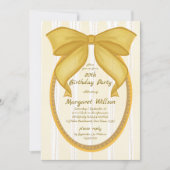 Yellow coquette retro stripes bow birthday party kaart (Voorkant)