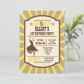 Yellow Cowboy Rodeo Birthday Party Invitation Kaart (Staand voorkant)