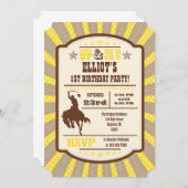 Yellow Cowboy Rodeo Birthday Party Invitation Kaart (Voorkant / Achterkant)