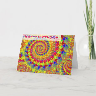 Yellow Crazy Fractal Birthday Card Kaart
