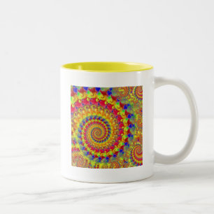 Yellow Crazy Fractal Tweekleurige Koffiemok
