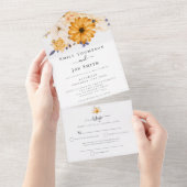 Yellow Cream Florals Gast Adressen Bruiloft All In One Uitnodiging (Afscheurbaar)