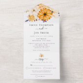 Yellow Cream Florals Gast Adressen Bruiloft All In One Uitnodiging (Binnen)