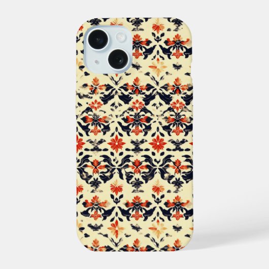 Yellow Cream Folk Pattern iPhone 15 Case (Achterkant)