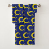 Yellow Crescent Moon Blue Night Sky Star Astronomi Bad Handdoek (Insitu)