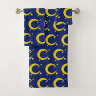 Yellow Crescent Moon Blue Night Sky Star Astronomi Bad Handdoek