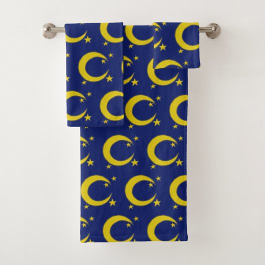 Yellow Crescent Moon Blue Night Sky Star Astronomi Bad Handdoek (Insitu)
