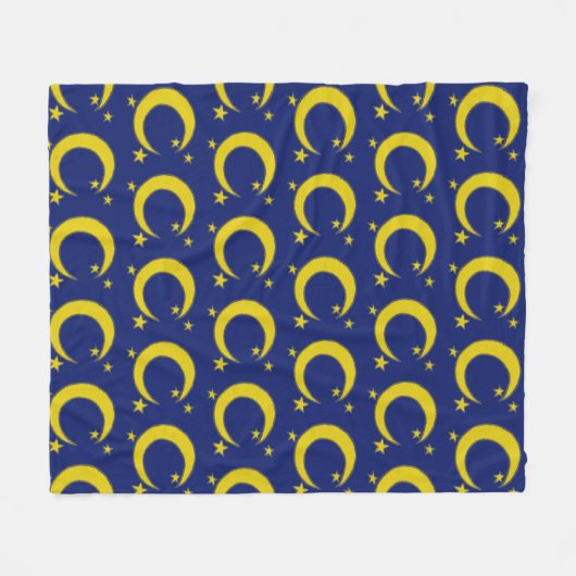 Yellow Crescent Moon Blue Night Sky Star Astronomi Fleece Deken (Voorkant (Horizontaal))