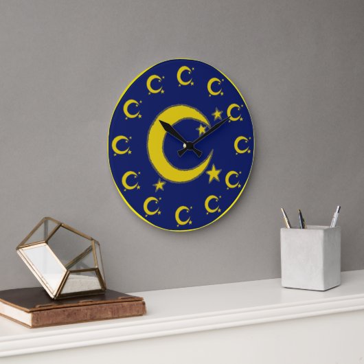 Yellow Crescent Moon Blue Night Sky Star Astronomi Grote Klok (Kantoor)