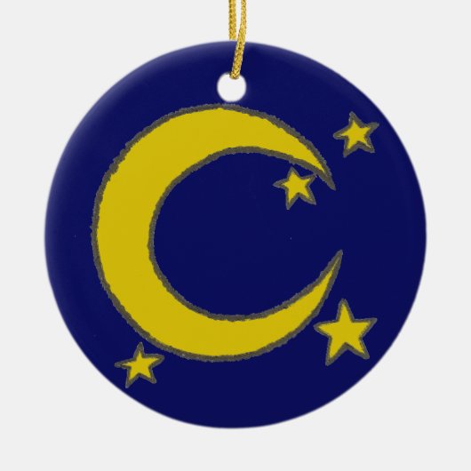 Yellow Crescent Moon Blue Night Sky Star Astronomi Keramisch Ornament (Voorkant)