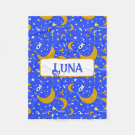 Yellow Crescent Moons schieten Star Space Raketten Fleece Deken