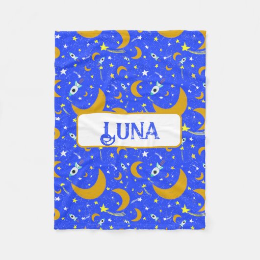 Yellow Crescent Moons schieten Star Space Raketten Fleece Deken (Voorkant)
