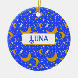 Yellow Crescent Moons schieten Star Space Raketten Keramisch Ornament