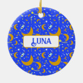 Yellow Crescent Moons schieten Star Space Raketten Keramisch Ornament (Achterkant)