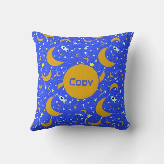Yellow Crescent Moons schieten Star Space Raketten Kussen (Achterkant)