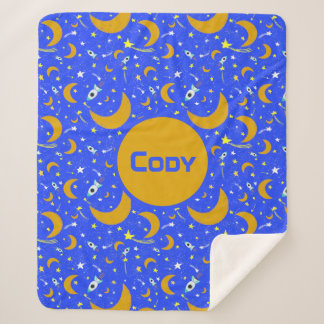 Yellow Crescent Moons schieten Star Space Raketten Sherpa Deken