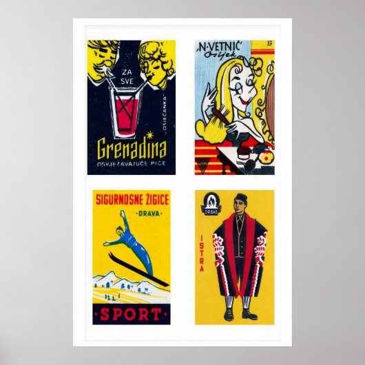 Yellow Croatian Matchbox Labels Grid Print (Voorkant)