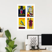 Yellow Croatian Matchbox Labels Grid Print (Thuiskantoor)