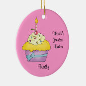 Yellow Cupcake-kerstversiering Keramisch Ornament (Rechts)