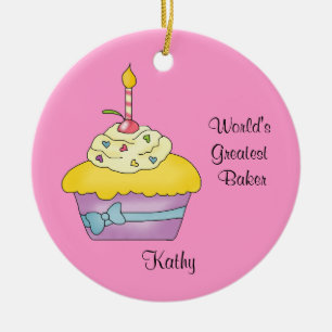 Yellow Cupcake-kerstversiering Keramisch Ornament