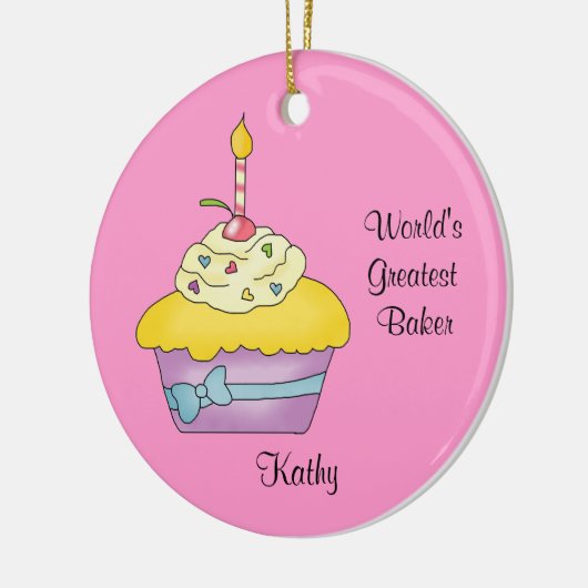 Yellow Cupcake-kerstversiering Keramisch Ornament (Links)